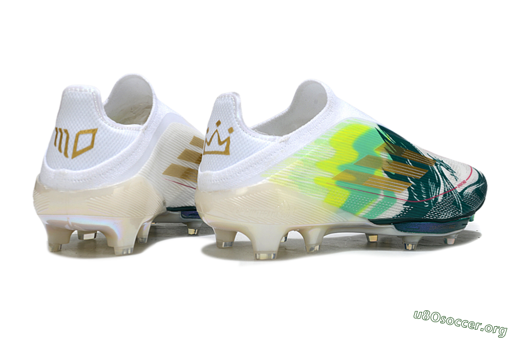 Adidas F50+ Elite Lightstrike Pro Laceless FG Football Boots - White/Neon Green/Sapphire Blue 5