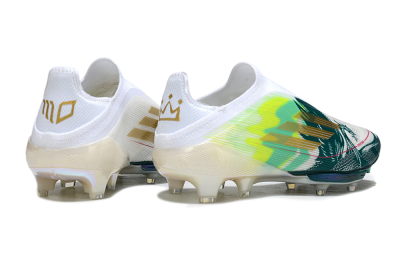 Adidas F50+ Elite Lightstrike Pro Laceless FG Football Boots - White/Neon Green/Sapphire Blue