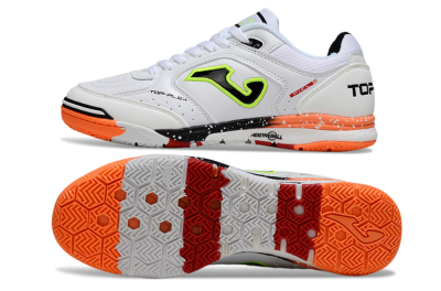 Joma Top Flex IC Football Shoes - White/Electric Green/Fiery Orange