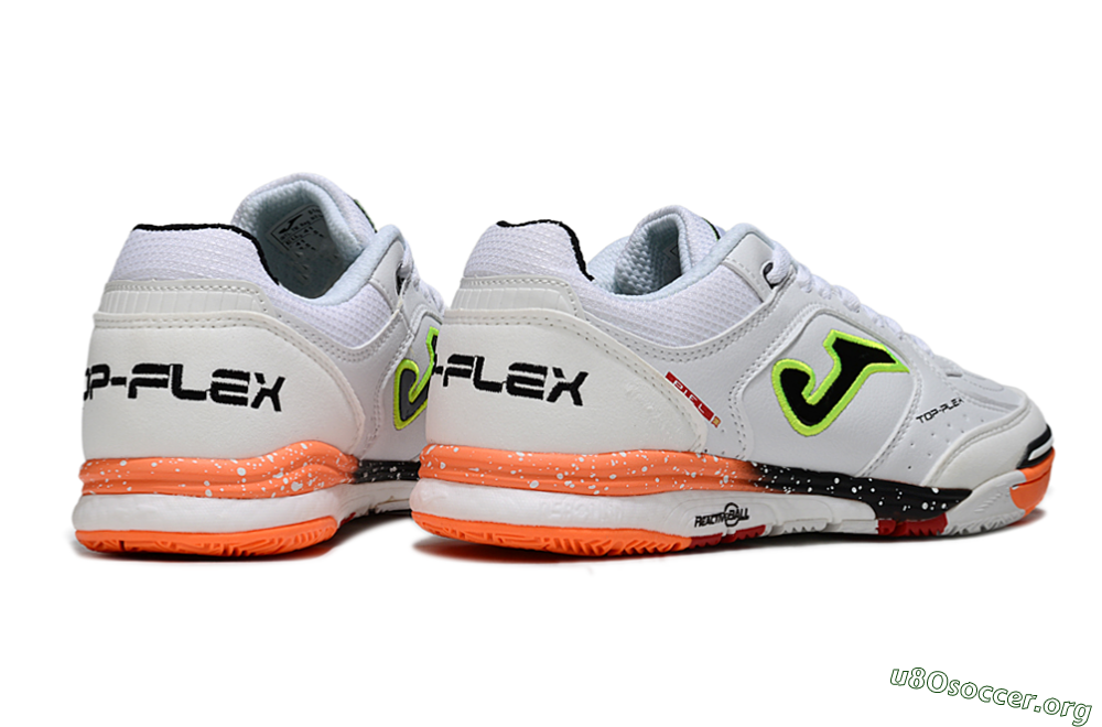 Joma Top Flex IC Football Shoes - White/Electric Green/Fiery Orange 6