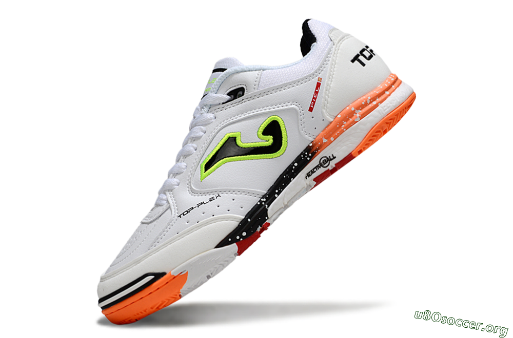 Joma Top Flex IC Football Shoes - White/Electric Green/Fiery Orange 5