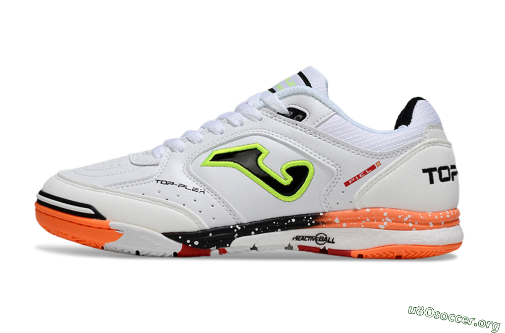 Joma Top Flex IC Football Shoes - White/Electric Green/Fiery Orange 3