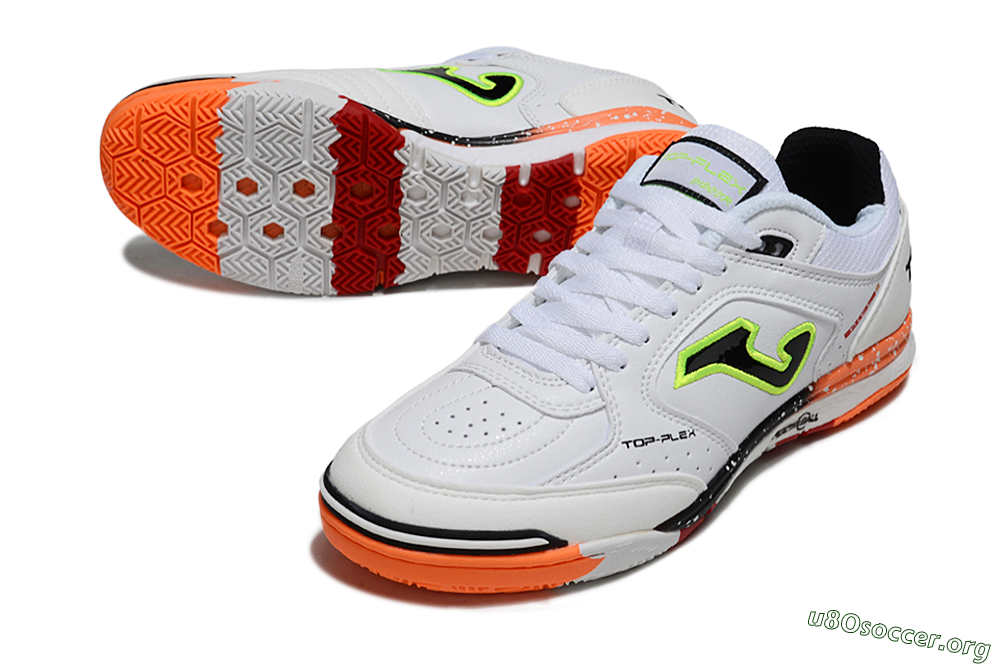 Joma Top Flex IC Football Shoes - White/Electric Green/Fiery Orange 0