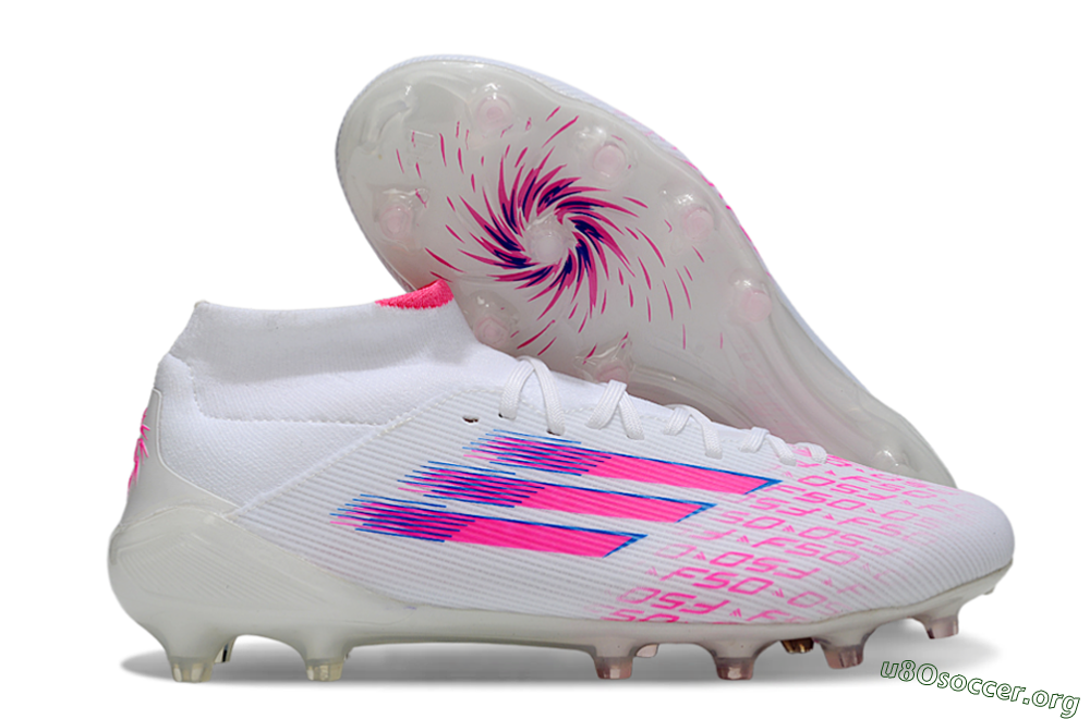Adidas F50 Elite Mid FG Football Boots - White/Vibrant Pink/Electric Blue 2