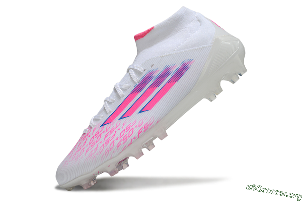Adidas F50 Elite Mid FG Football Boots - White/Vibrant Pink/Electric Blue 5
