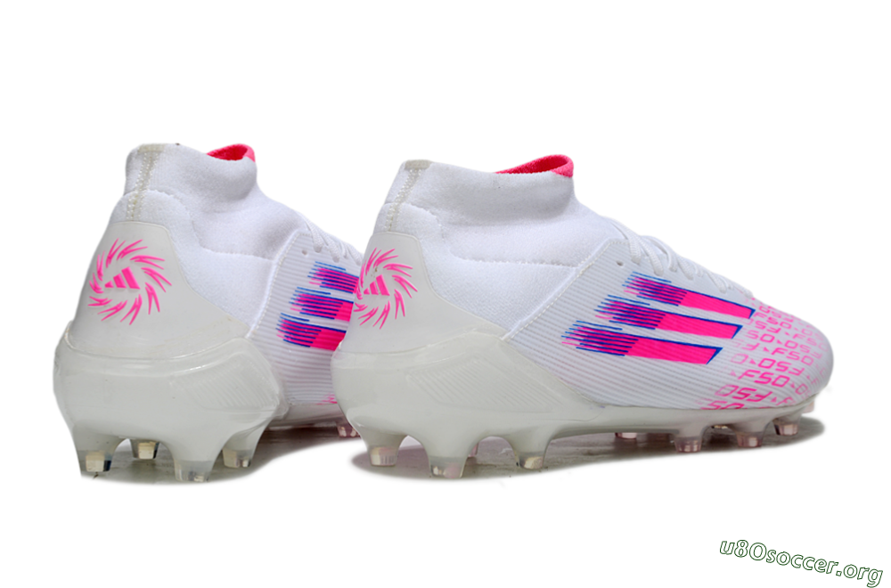 Adidas F50 Elite Mid FG Football Boots - White/Vibrant Pink/Electric Blue 6