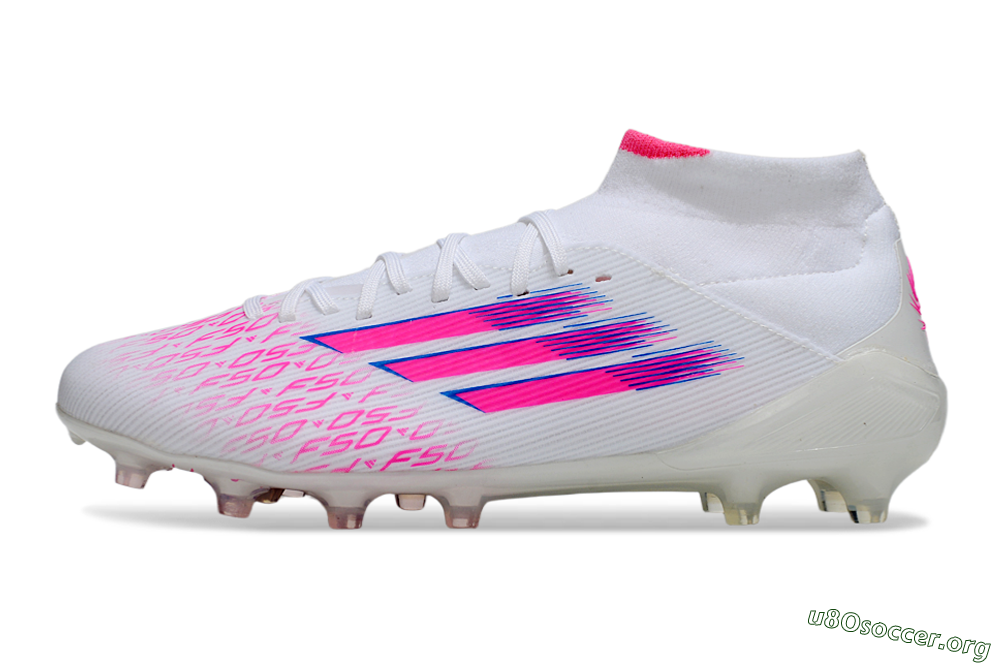 Adidas F50 Elite Mid FG Football Boots - White/Vibrant Pink/Electric Blue 3