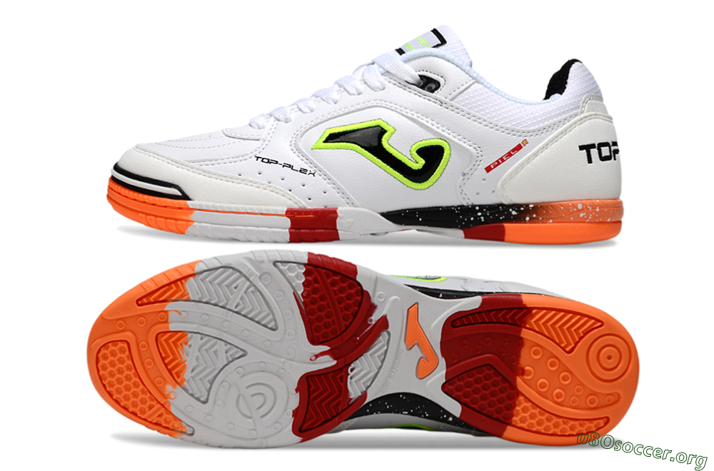 Joma Top Flex IC Football Shoes - White/Neon Green/Orange Blaze 1