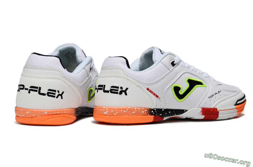 Joma Top Flex IC Football Shoes - White/Neon Green/Orange Blaze 6