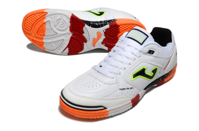 Joma Top Flex IC Football Shoes - White/Neon Green/Orange Blaze