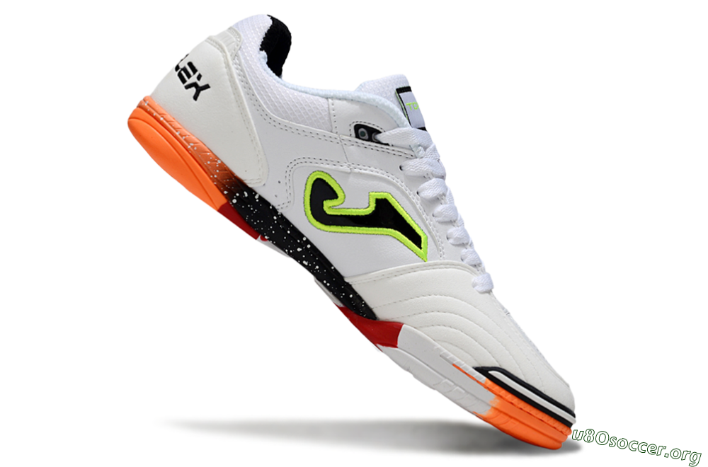 Joma Top Flex IC Football Shoes - White/Neon Green/Orange Blaze 4