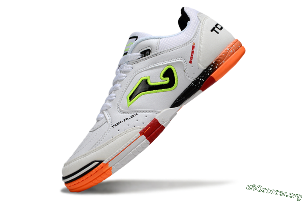 Joma Top Flex IC Football Shoes - White/Neon Green/Orange Blaze 5