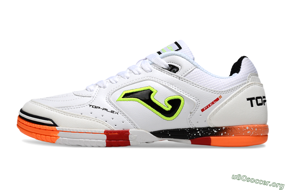 Joma Top Flex IC Football Shoes - White/Neon Green/Orange Blaze 3
