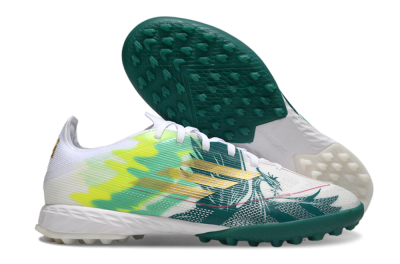 Adidas F50 Pro TF Football Shoes - White/Green Splash/Golden Burst