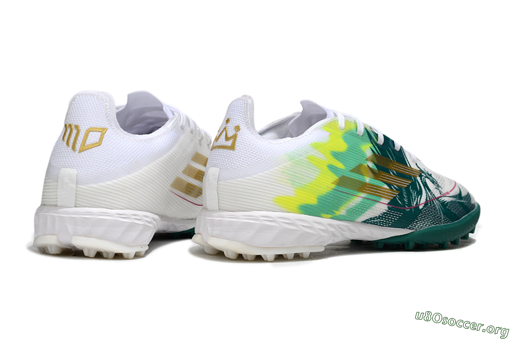 Adidas F50 Pro TF Football Shoes - White/Green Splash/Golden Burst 6