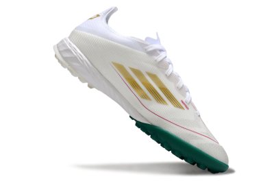 Adidas F50 Pro TF Football Shoes - White/Green Splash/Golden Burst