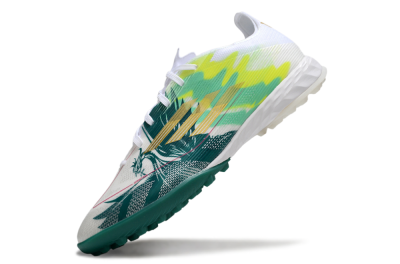 Adidas F50 Pro TF Football Shoes - White/Green Splash/Golden Burst