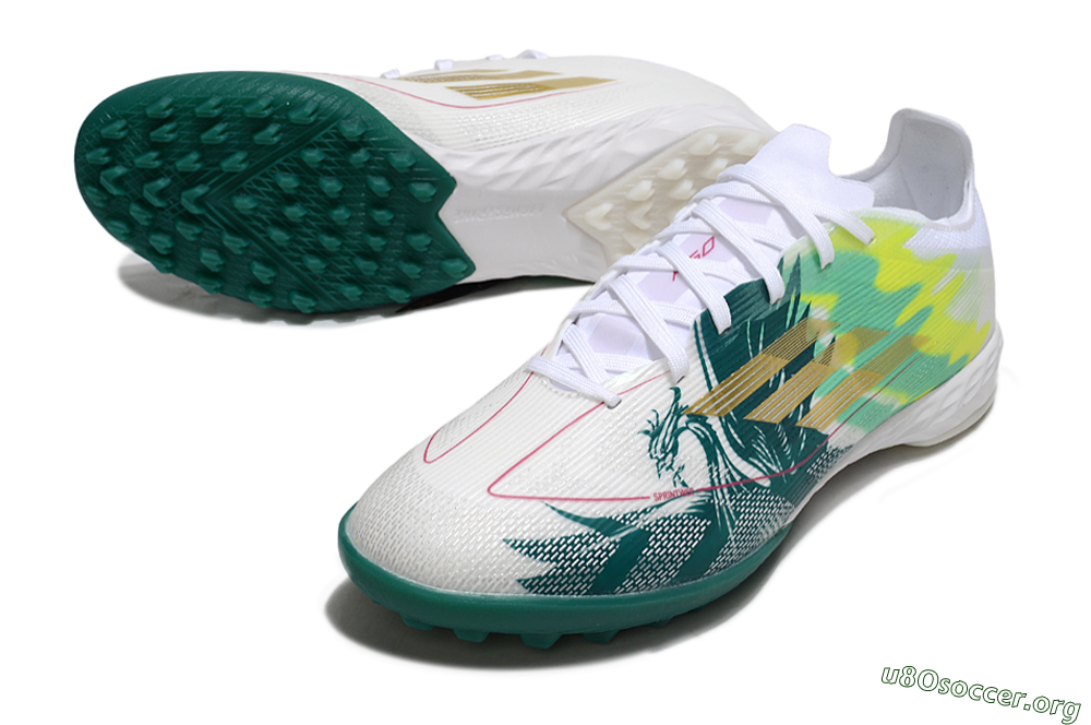Adidas F50 Pro TF Football Shoes - White/Green Splash/Golden Burst 0