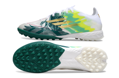 Adidas F50 Pro TF Football Shoes - White/Green Splash/Golden Burst