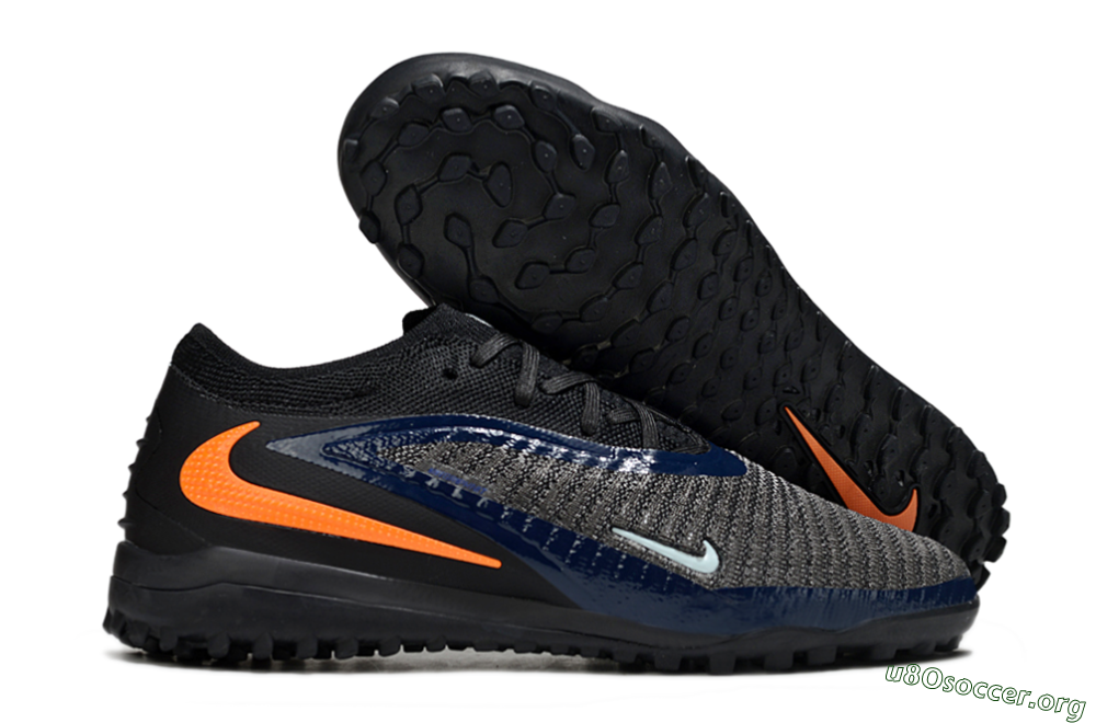 Nike Phantom 6 Low Elite TF Football Shoes - Black/Navy Blue/Neon Orange 2