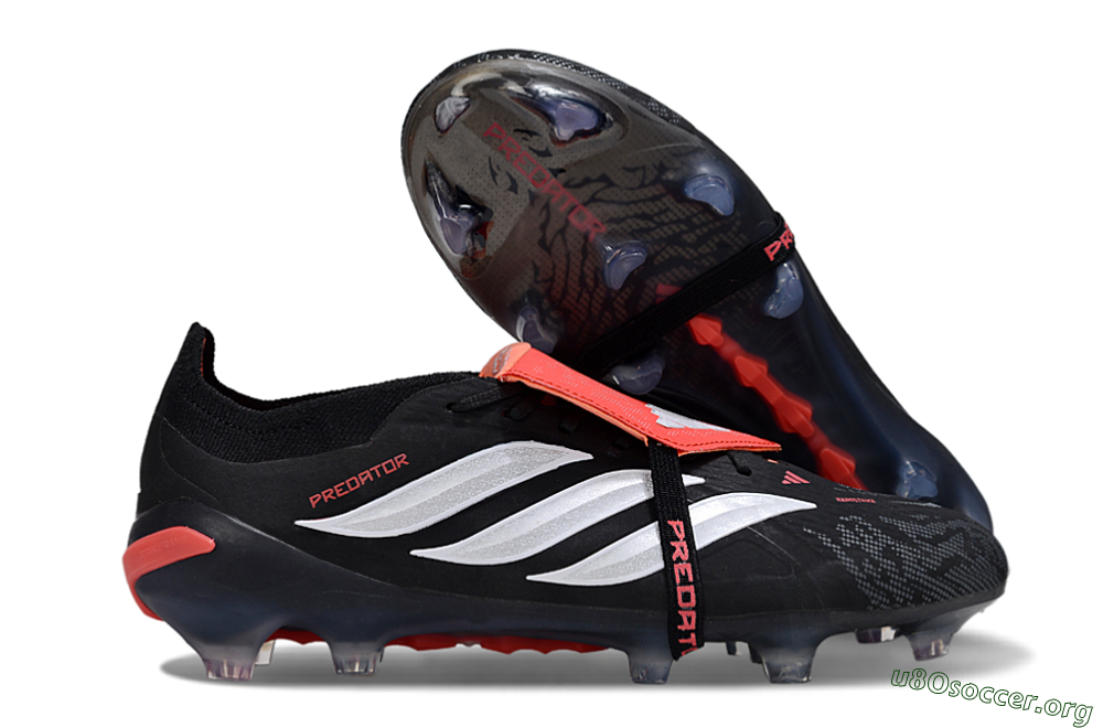 Adidas Predator 26 Elite Fold-Over Tongue FG Football Boots - Black/Vibrant Red/Metallic Silver 2