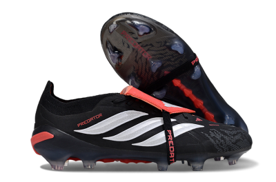Adidas Predator 26 Elite Fold-Over Tongue FG Football Boots - Black/Vibrant Red/Metallic Silver