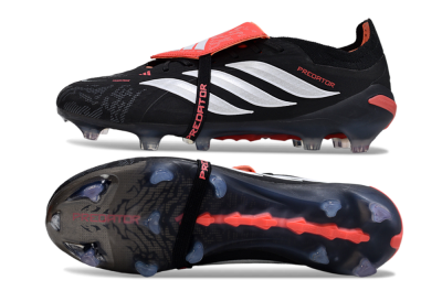 Adidas Predator 26 Elite Fold-Over Tongue FG Football Boots - Black/Vibrant Red/Metallic Silver