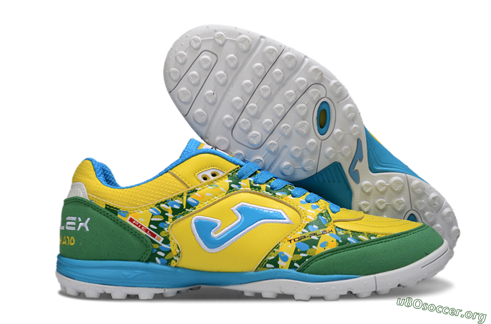 Joma Top Flex TF Football Shoes - Yellow/Aquatic Blue/Grass Green 2