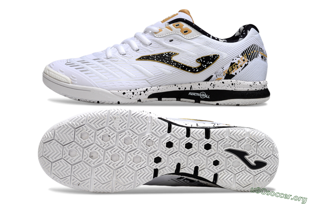 Joma Top Flex IC Football Shoes - White/Black/Gold 1
