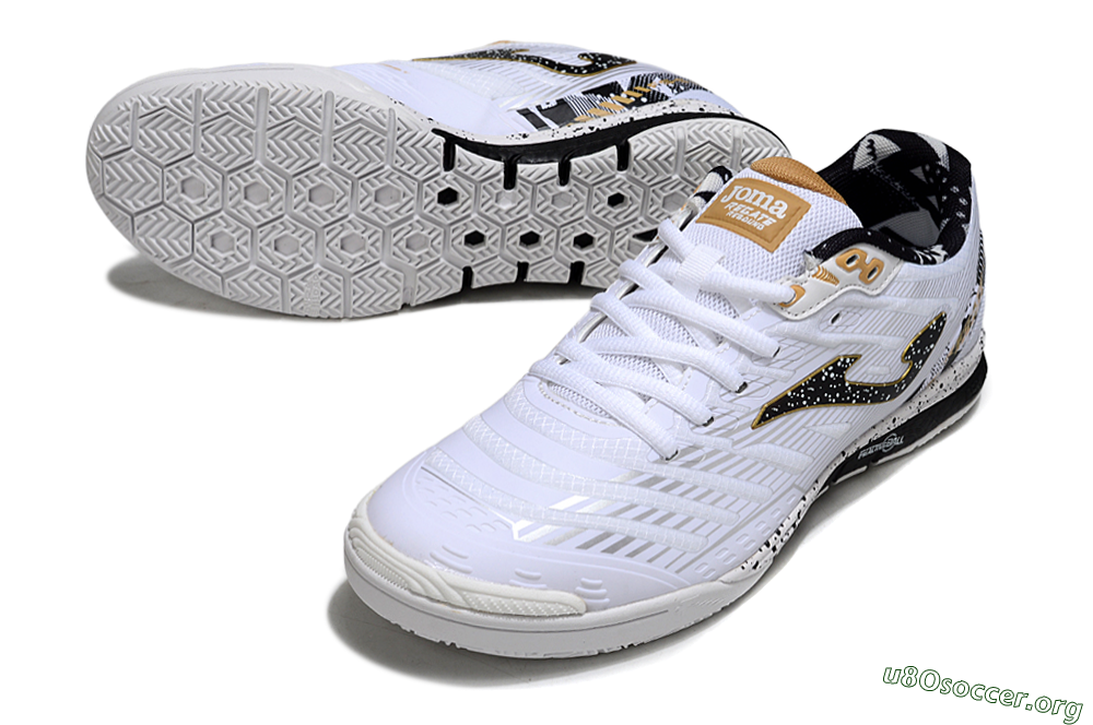 Joma Top Flex IC Football Shoes - White/Black/Gold 0