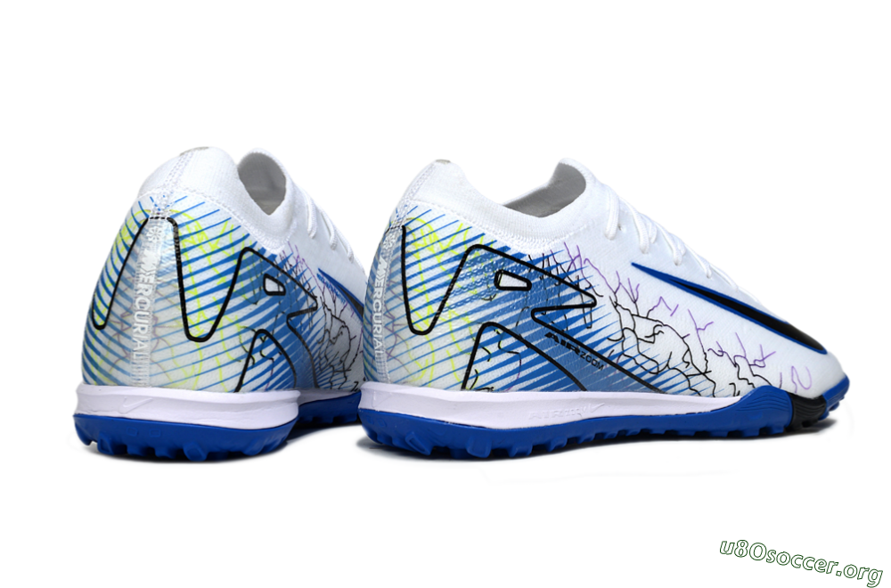 Nike Air Zoom Mercurial Vapor 16 Elite TF Football Shoes - White/Electric Blue/Black 6