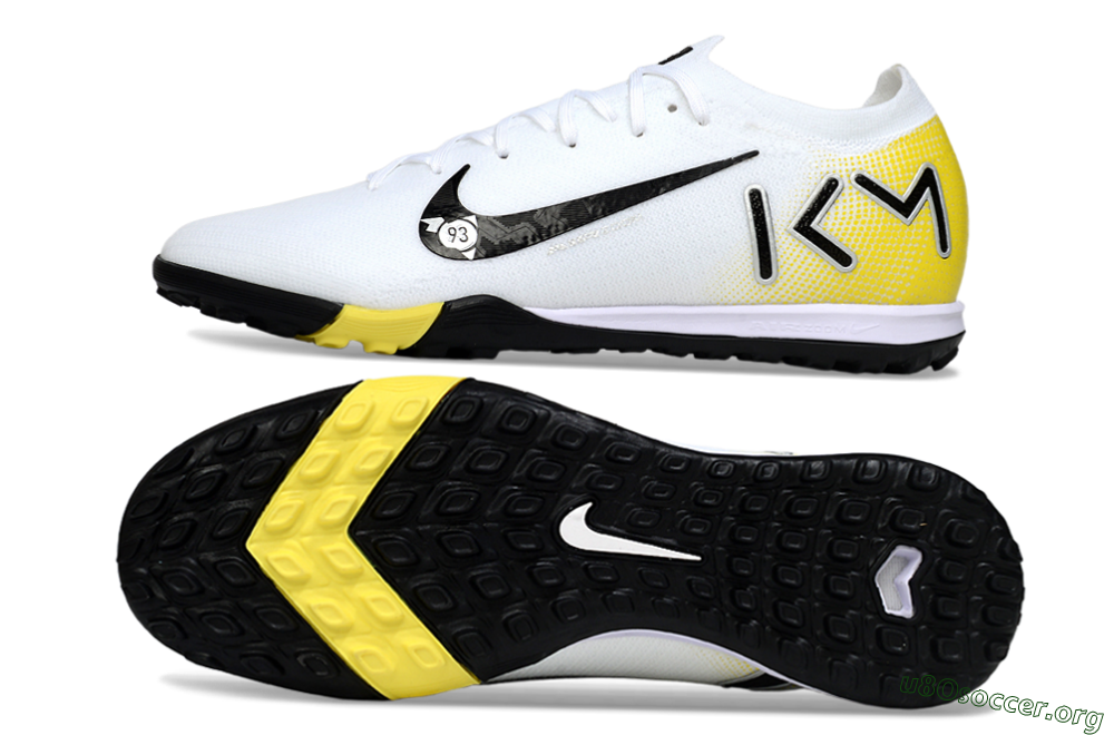 KM x Nike Air Zoom Mercurial Vapor 16 Elite TF Football Shoes - White/Lemon Yellow/Black 1