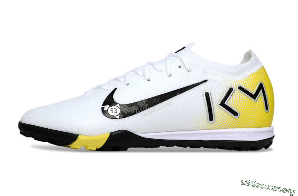 KM x Nike Air Zoom Mercurial Vapor 16 Elite TF Football Shoes - White/Lemon Yellow/Black 3