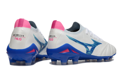Mizuno Morelia Neo 4 FG Football Boots - White/Blue Ocean/Pink Accent