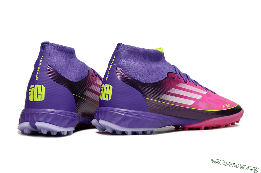Adidas F50 Pro Mid TF Football Shoes - Pink/Electric Pink/Deep Purple 6