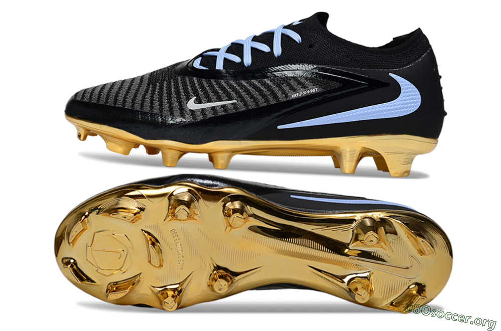 Nike Phantom 6 Low Elite FG Football Boots - Black/Light Blue/Gold 1