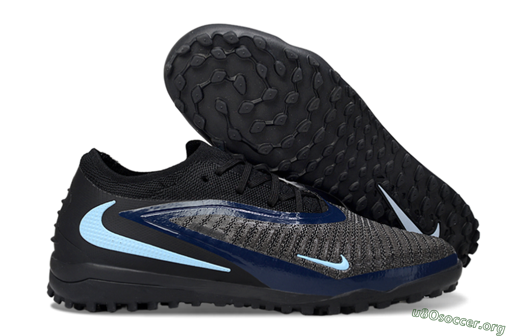 Nike Phantom 6 Low Elite TF Football Shoes - Black/Navy Blue/Light Blue 2