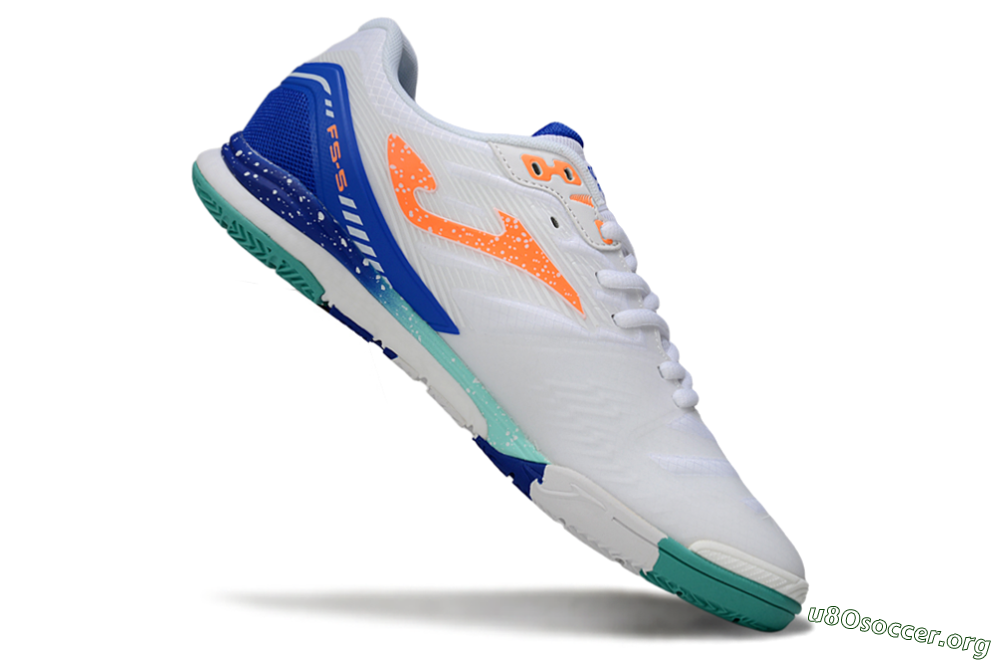 Joma Top Flex IC Football Shoes - White/Aqua Blue/Coral Orange 4