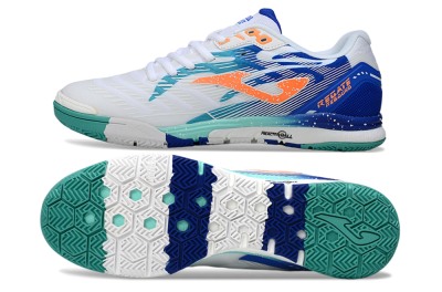 Joma Top Flex IC Football Shoes - White/Aqua Blue/Coral Orange