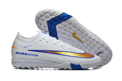 Nike Air Zoom Mercurial Vapor 16 Elite TF Football Shoes - White/Electric Blue/Metallic Gold