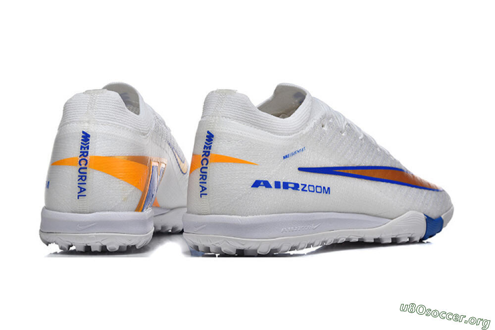 Nike Air Zoom Mercurial Vapor 16 Elite TF Football Shoes - White/Electric Blue/Metallic Gold 9