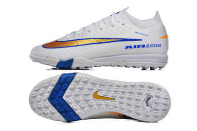 Nike Air Zoom Mercurial Vapor 16 Elite TF Football Shoes - White/Electric Blue/Metallic Gold