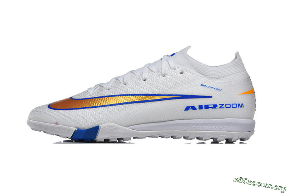 Nike Air Zoom Mercurial Vapor 16 Elite TF Football Shoes - White/Electric Blue/Metallic Gold 3