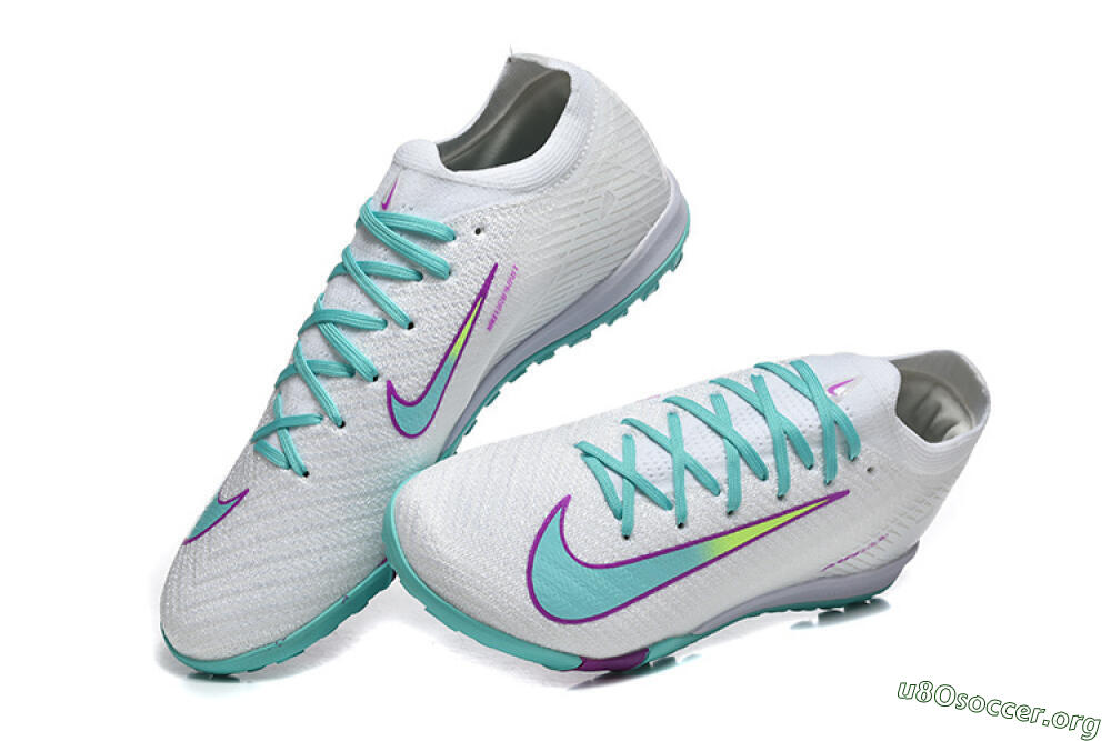 Nike Air Zoom Mercurial Vapor 16 Elite TF Football Shoes - White/Aqua Wave/Sleek Purple 6