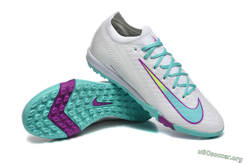 Nike Air Zoom Mercurial Vapor 16 Elite TF Football Shoes - White/Aqua Wave/Sleek Purple 4
