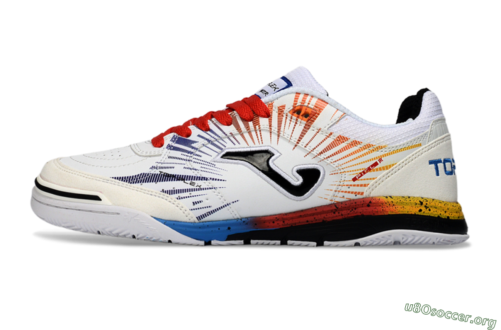 Joma Top Flex IC Football Shoes - White/Fiery Red/Sapphire Blue 3