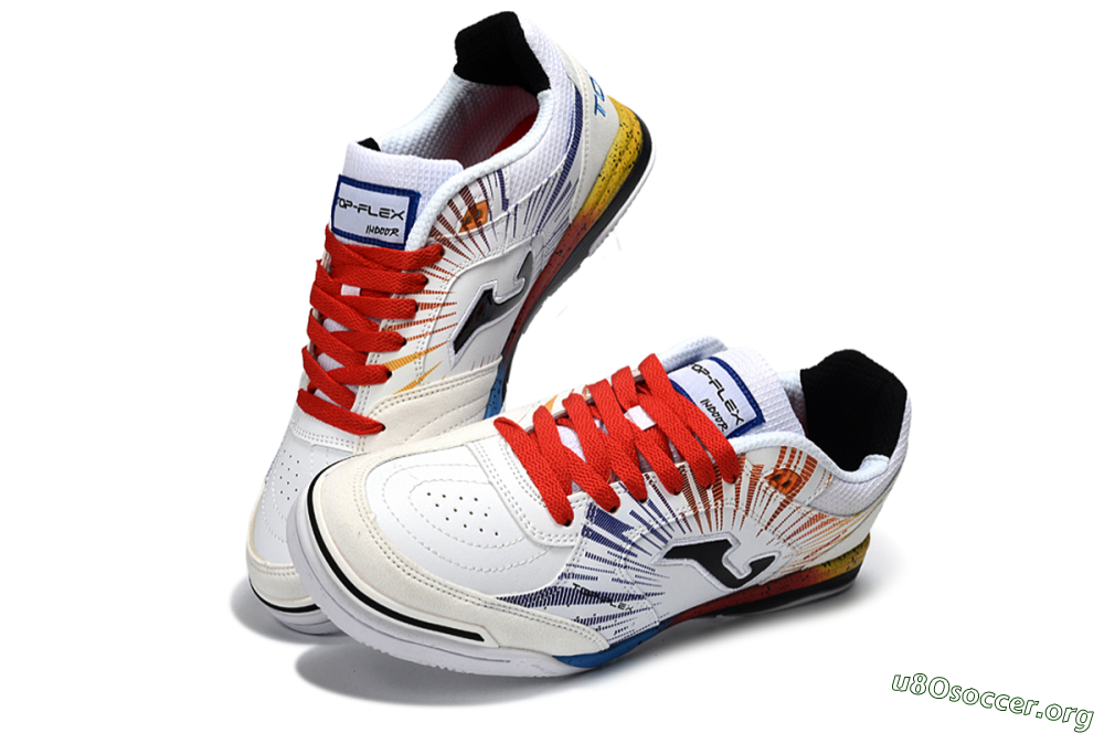 Joma Top Flex IC Football Shoes - White/Fiery Red/Sapphire Blue 0