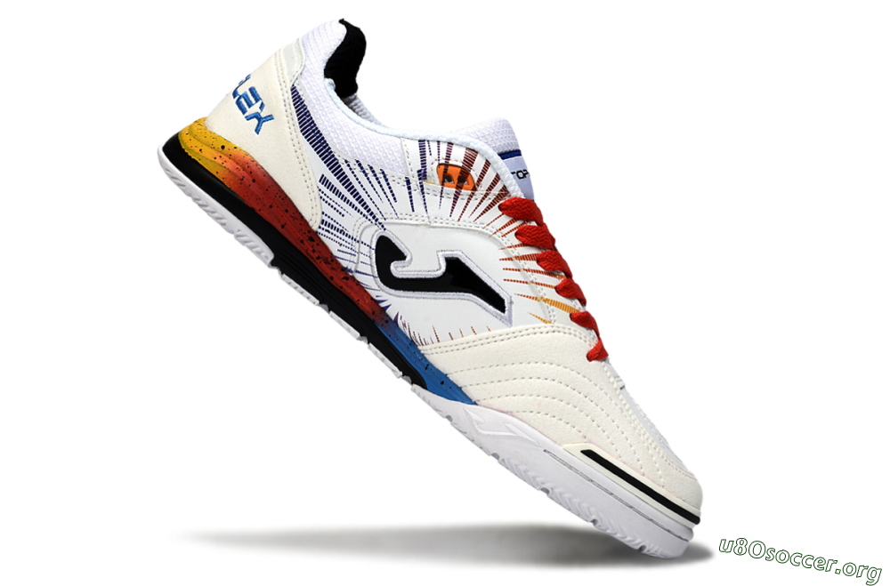 Joma Top Flex IC Football Shoes - White/Fiery Red/Sapphire Blue 4