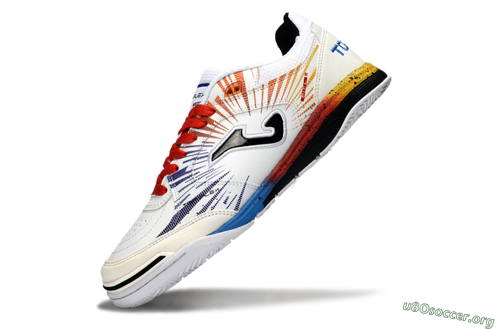 Joma Top Flex IC Football Shoes - White/Fiery Red/Sapphire Blue 5