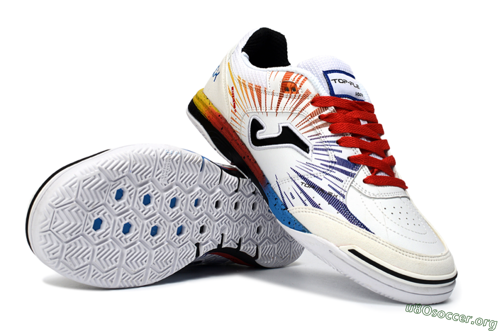 Joma Top Flex IC Football Shoes - White/Fiery Red/Sapphire Blue 1